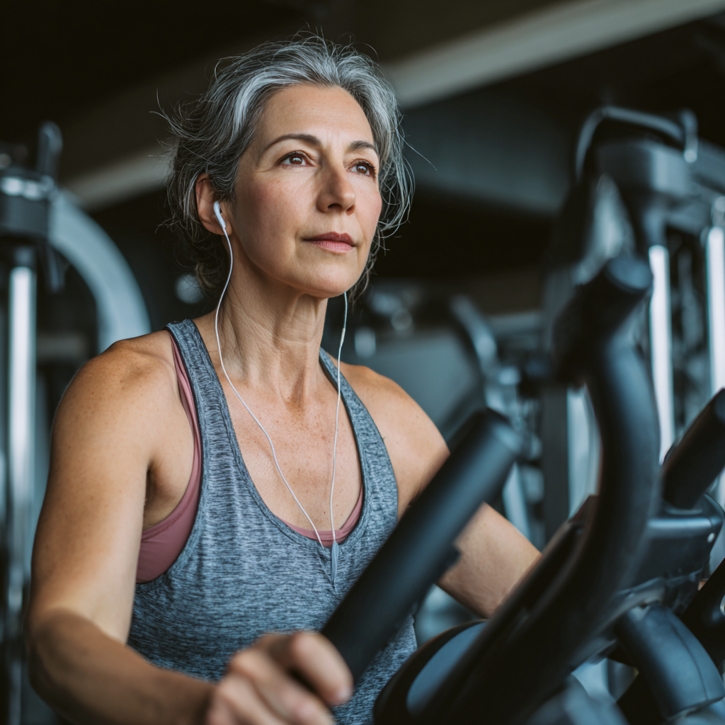 Mature woman at cardio training